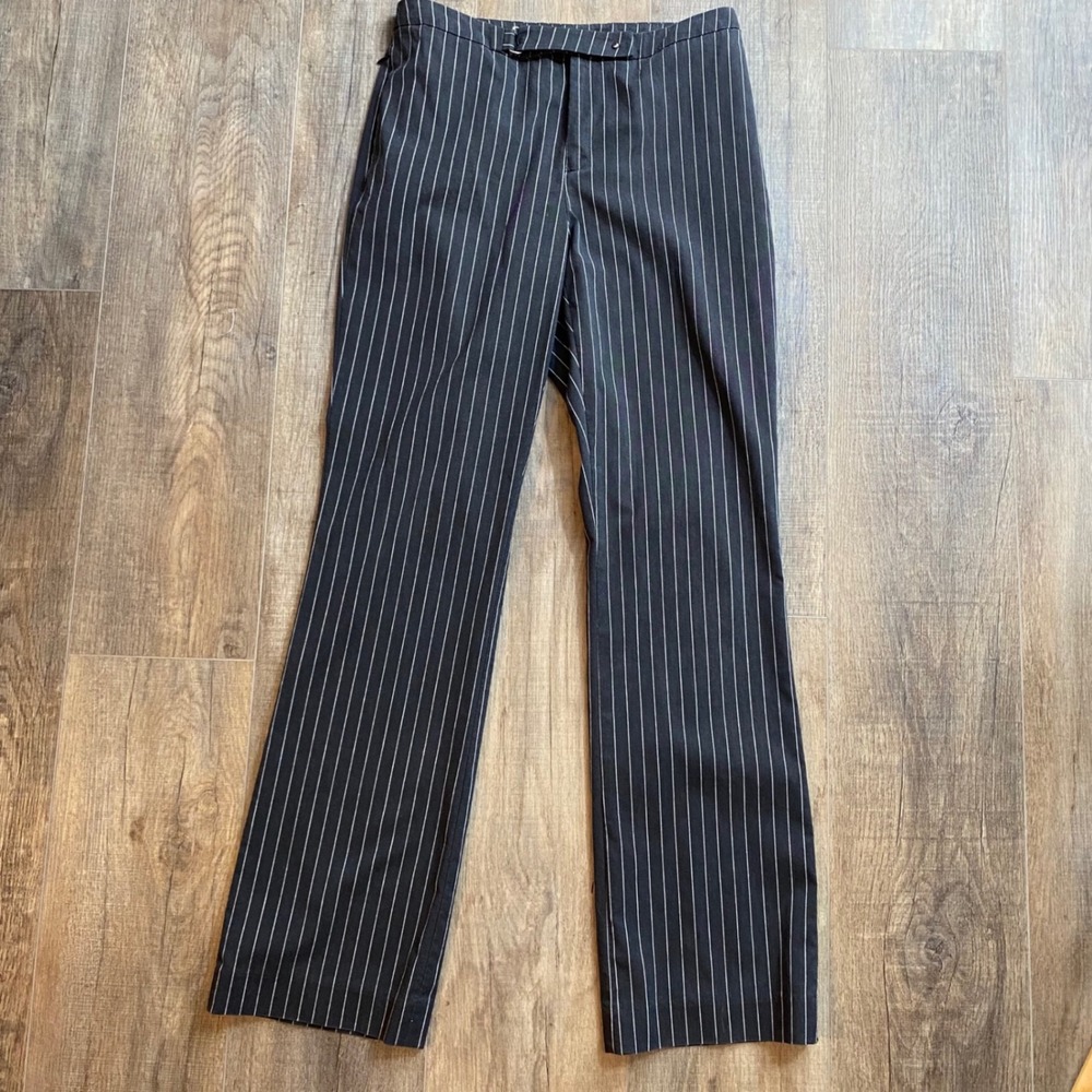 Ralph Lauren Dark Grey Pinstripe Trousers Straight Leg Side Tab Pants Womens 8
